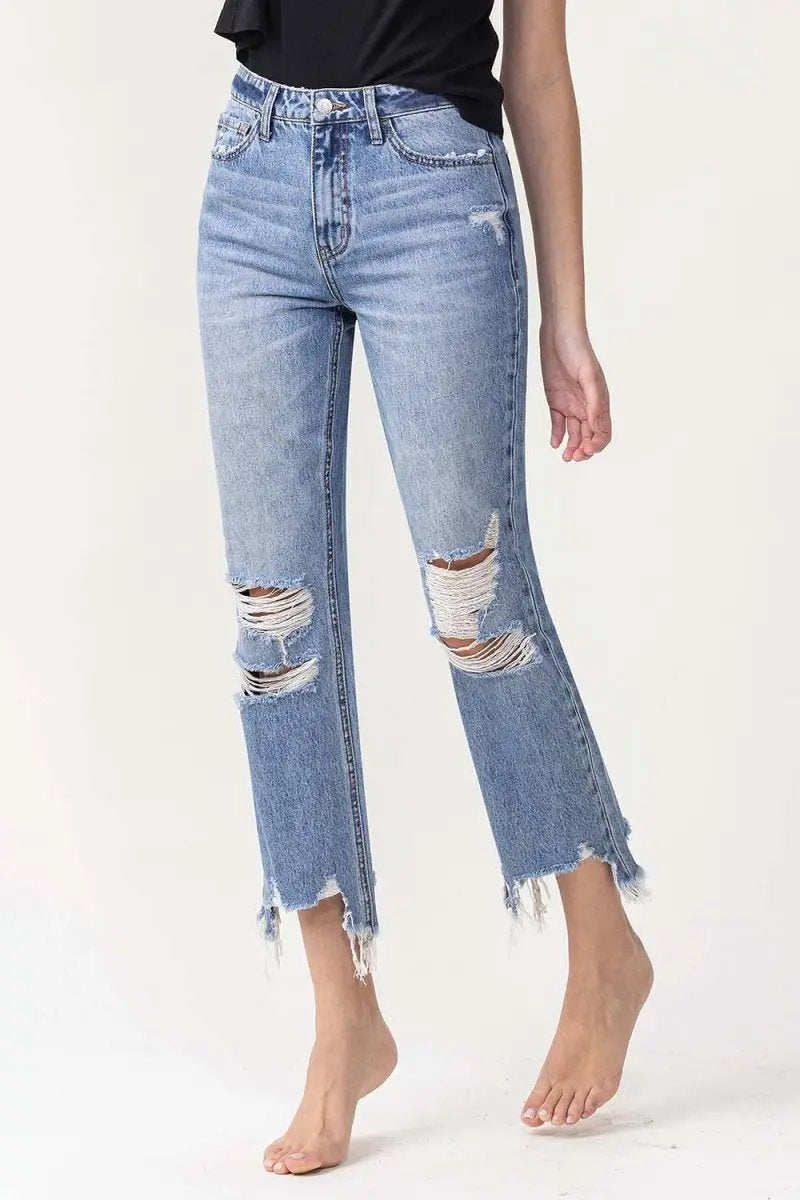Lovervet High Rise Distressed Straight Jeans for Women - Love Salve